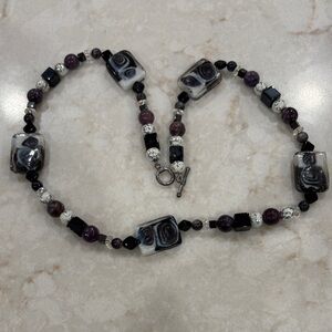Mixed media glass Black and Purple Beaded Necklace